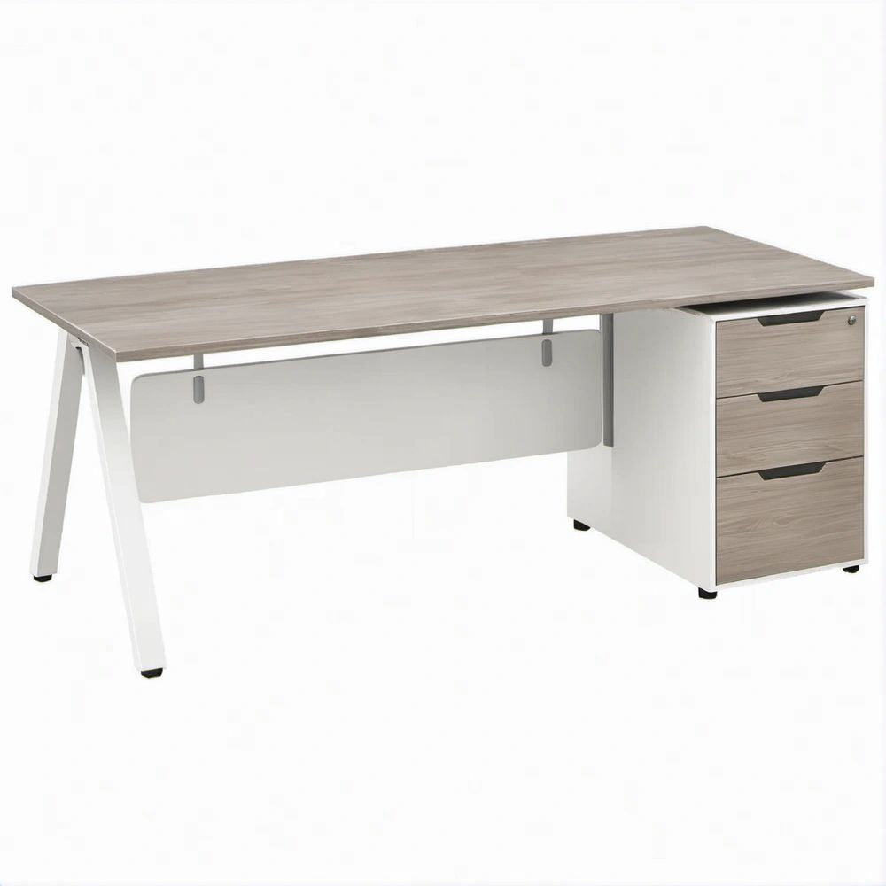 Scrivania da ufficio 160 x 80 x 75 cm con cassettiera a 3 cassetti, Rovere Chiaro/Bianco/Nero