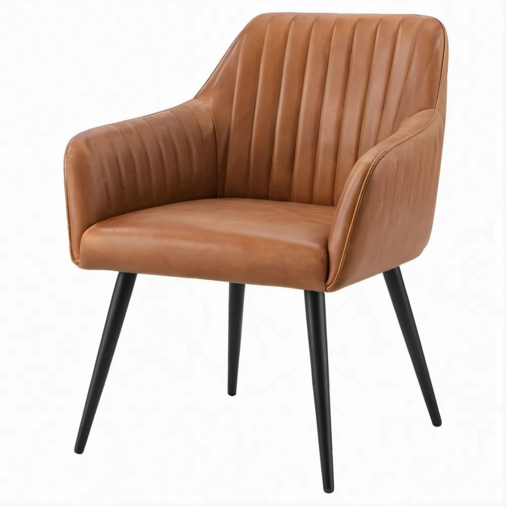 Poltroncina con Braccioli Marrone Cognac e Gambe Nere in PU, 58 x 60 x 84 cm