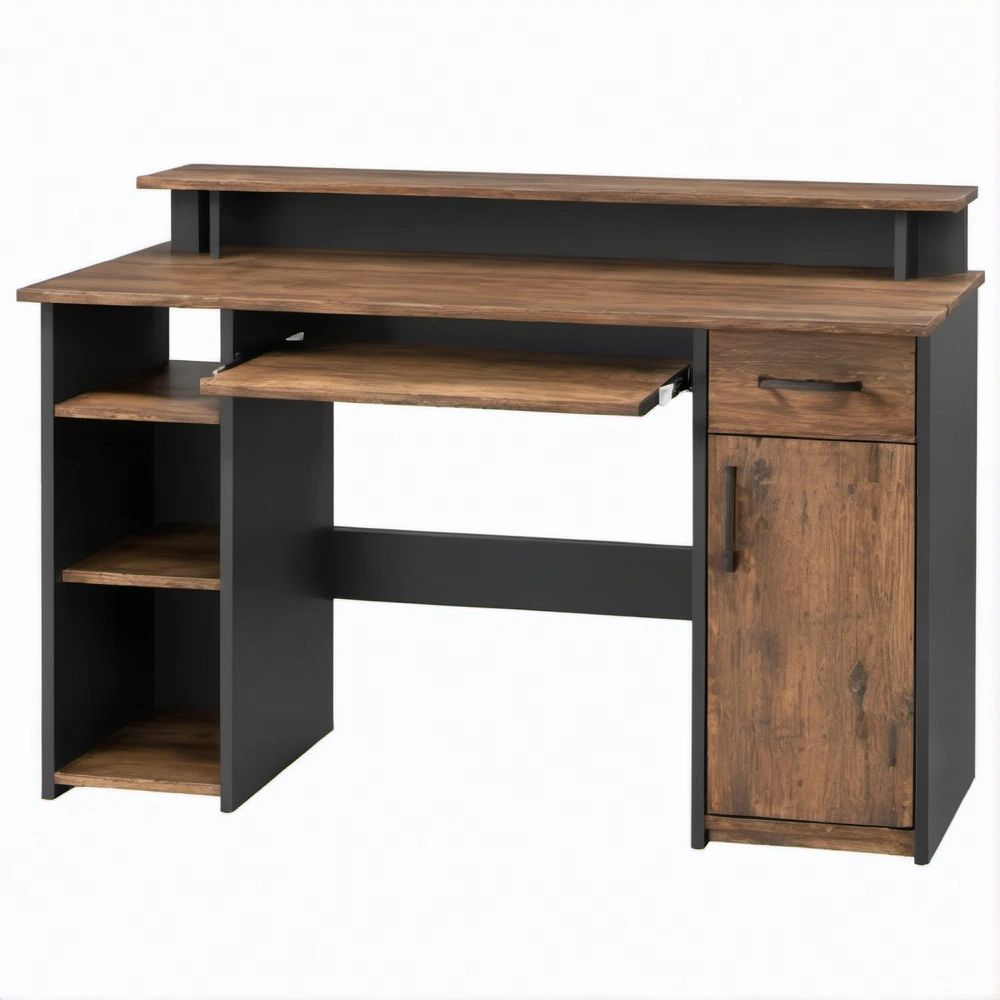 Scrivania per computer stile industriale marrone rustico e nero, 120 x 60 x 92 cm