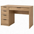 Scrivania rettangolare moderna effetto Rovere con maniglie Nere e 5 cassetti, 120 x 60 x 75 cm