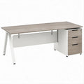 Scrivania da ufficio 160 x 80 x 75 cm con cassettiera a 3 cassetti, Rovere Chiaro/Bianco/Nero