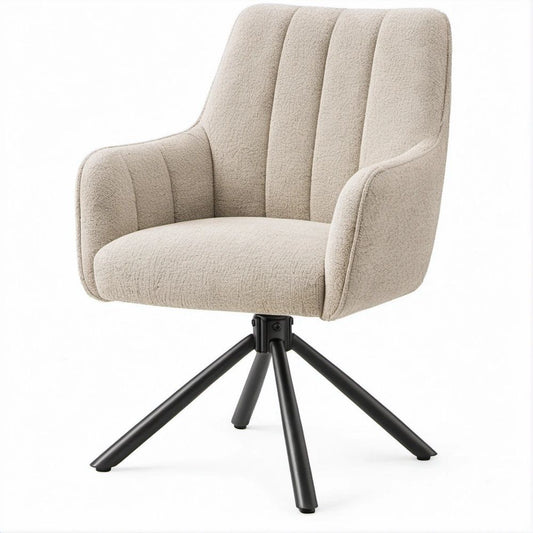 Sedia da pranzo imbottita beige con braccioli, schienale alto e base nera in acciaio, 62 x 64 x 88 cm