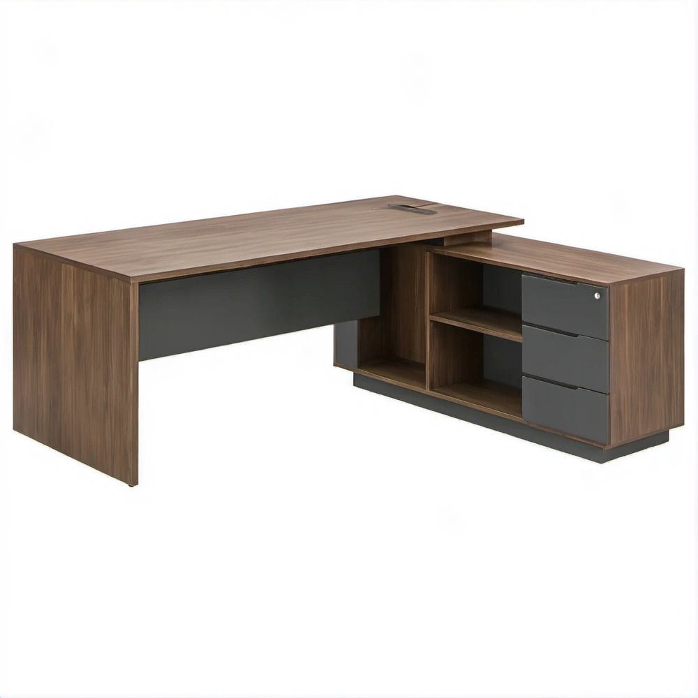Scrivania angolare a L Noce/Antracite 180 x 160 x 75 cm con cassettiera