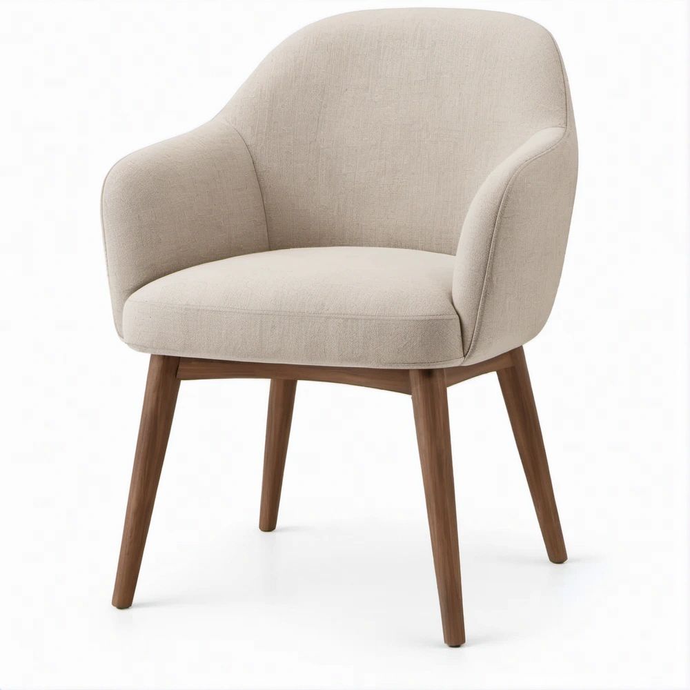 Sedia con Braccioli in Tessuto Crema e Legno Color Noce, 58 x 61 x 82 cm