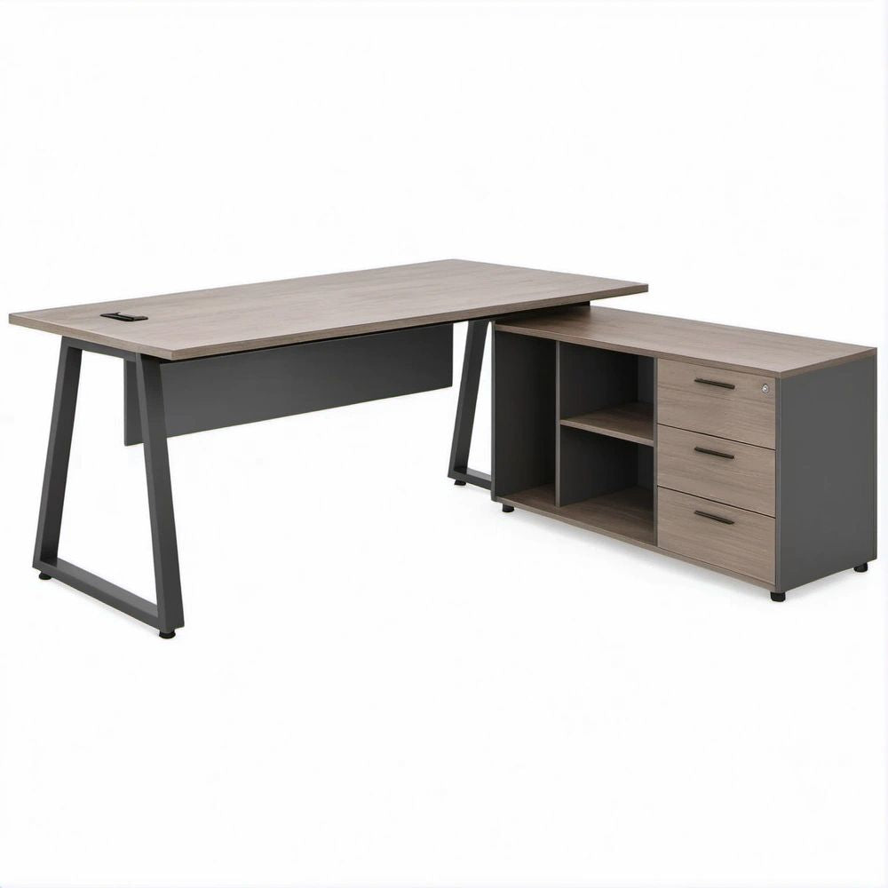 Scrivania angolare con cassettiera rovere grigio e antracite, 160 x 160 x 75 cm