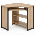 Scrivania angolare compatta rovere chiaro e nero 80 x 80 x 75 cm con ripiani e piano estraibile