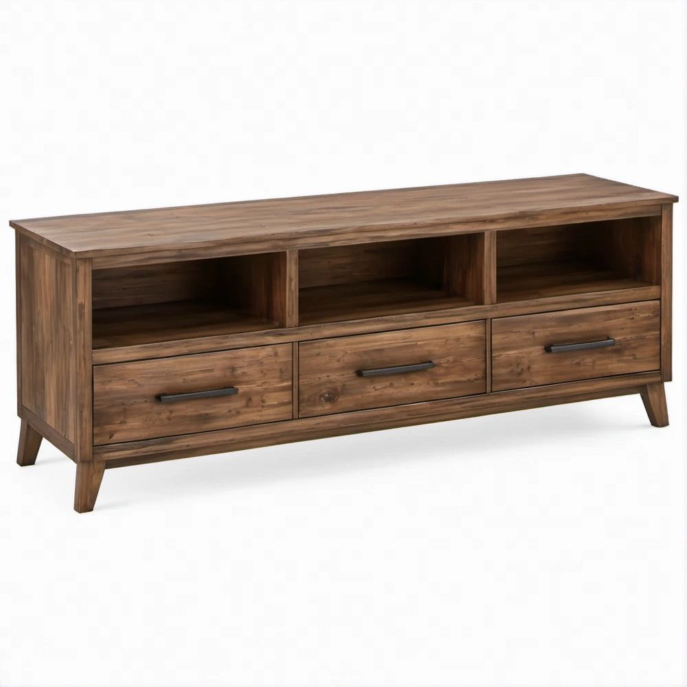 Mobile TV in legno massello di acacia marrone 160 x 40 x 60 cm con 3 cassetti e 3 vani aperti