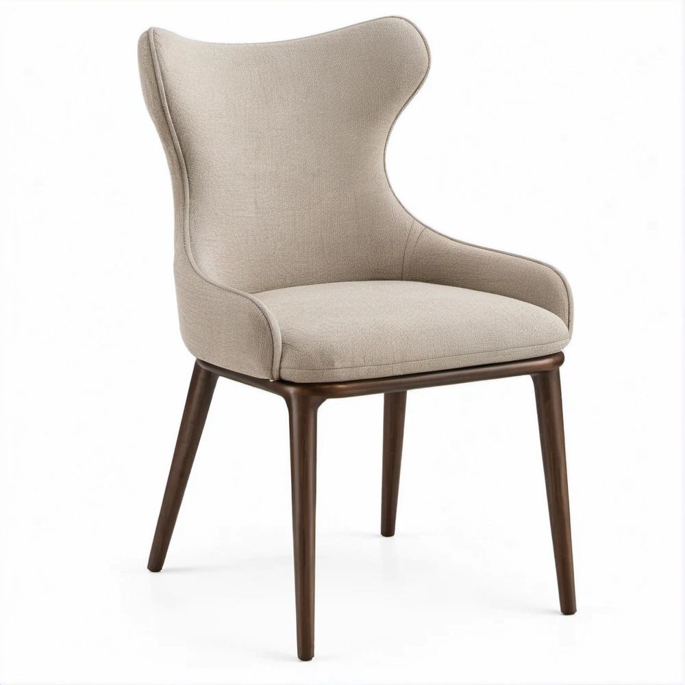 Sedia da pranzo imbottita con braccioli Beige e Noce Scuro, 60 x 64 x 94 cm