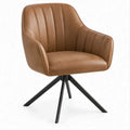 Poltrona girevole con braccioli in similpelle marrone e base in acciaio nero, 58 x 61 x 85 cm