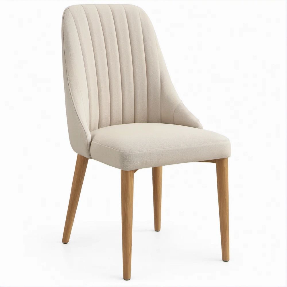 Sedia imbottita beige con schienale curvo e gambe in legno naturale 50 x 60 x 85 cm