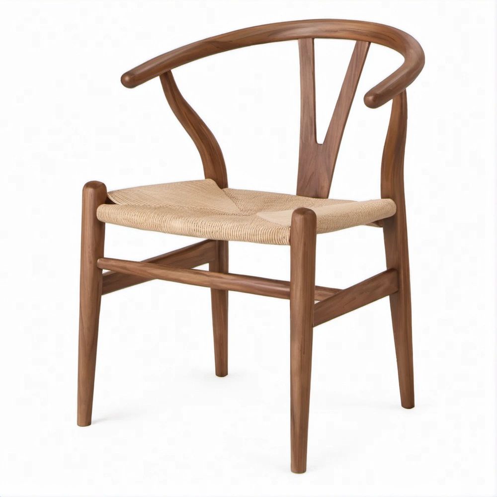 Sedia con braccioli in legno massello di noce e corda di carta naturale, 55 x 51 x 76 cm